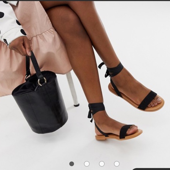 Shoes - Black tie up sandals- never worn!